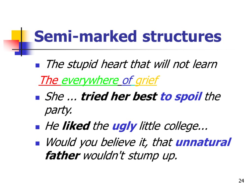 24 Semi-marked structures The stupid heart that will not learn The everywhere of grief